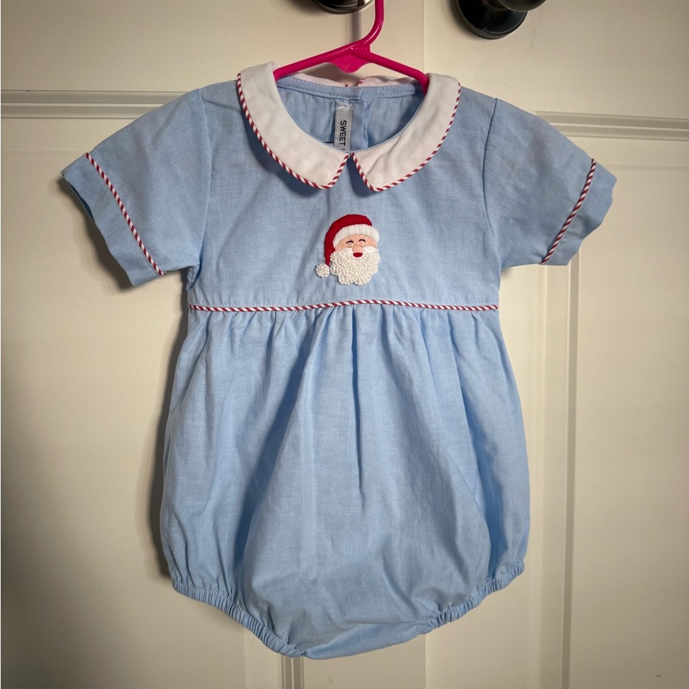 Sweet Dreams Sky Blue Romper with Santa